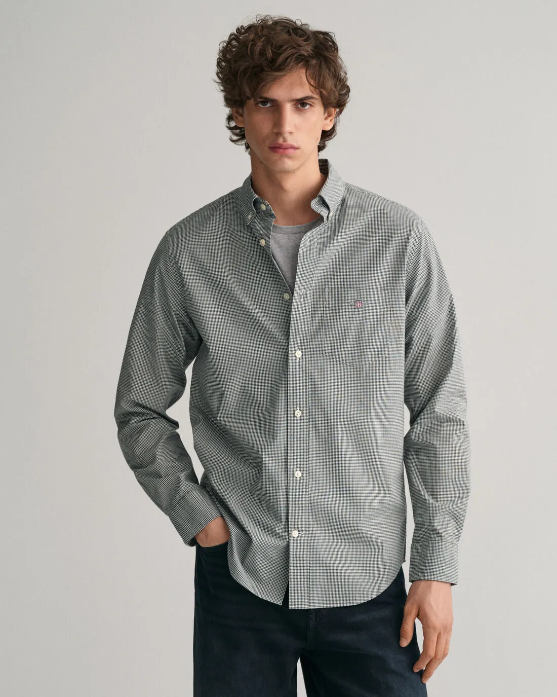 GANT - Regular Fit Micro Checked Poplin Shirt, Forest Green