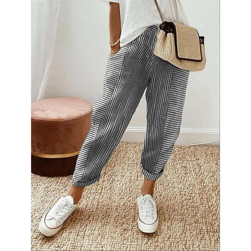 Glow Chic's Striped Print Loose Casual Trousers