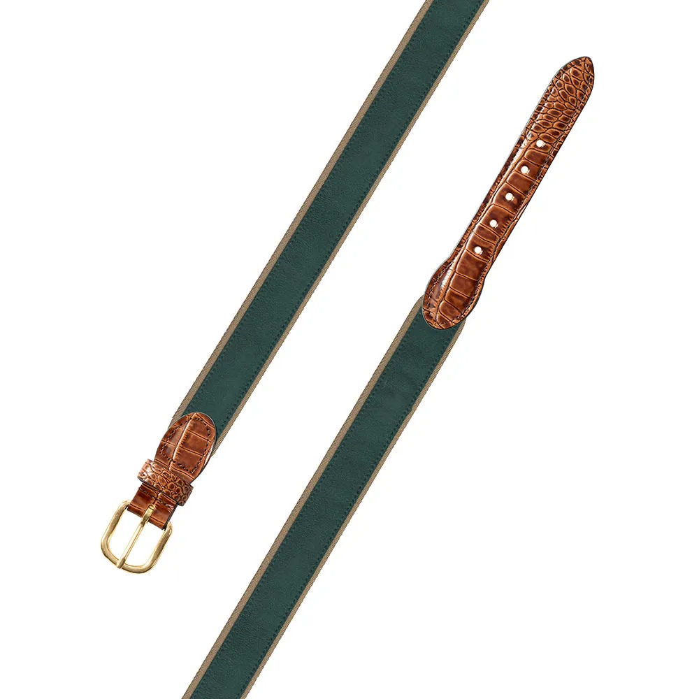 Green on Tan Suede Leather Tab Belt