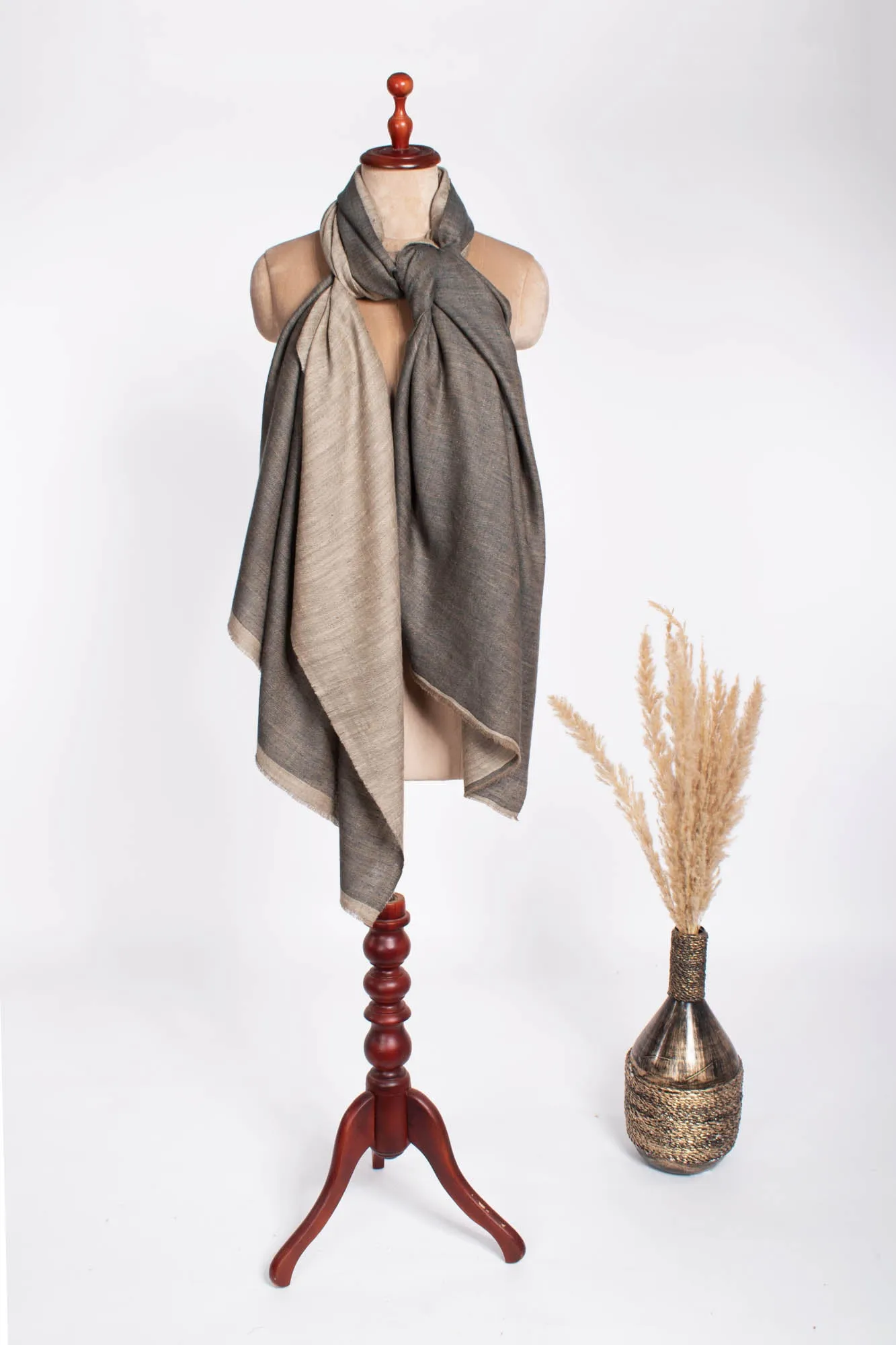 Grey And Ivory Dorukha Soft Pashmina Shawl - BASILDON