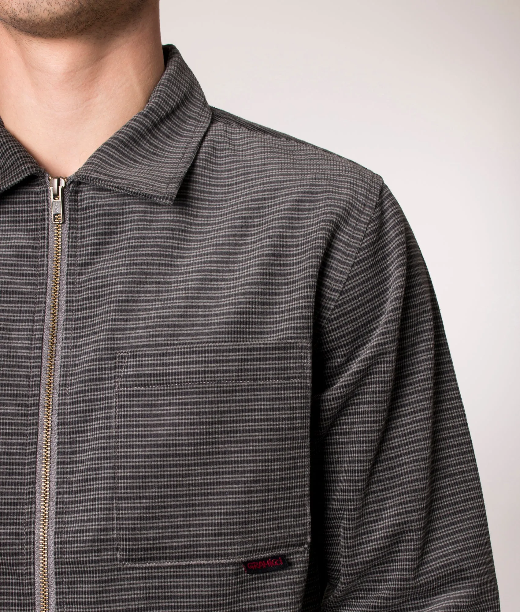 Grid Cord Zip Through Overshirt