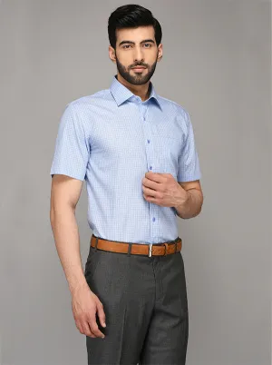 JadeBlue Light Blue Checked Regular Fit Formal Shirt