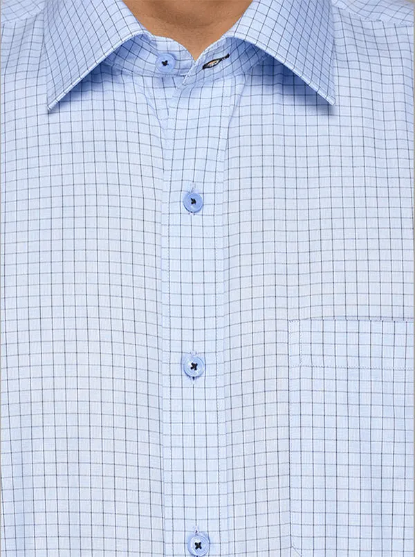 JadeBlue Light Blue Checked Regular Fit Formal Shirt