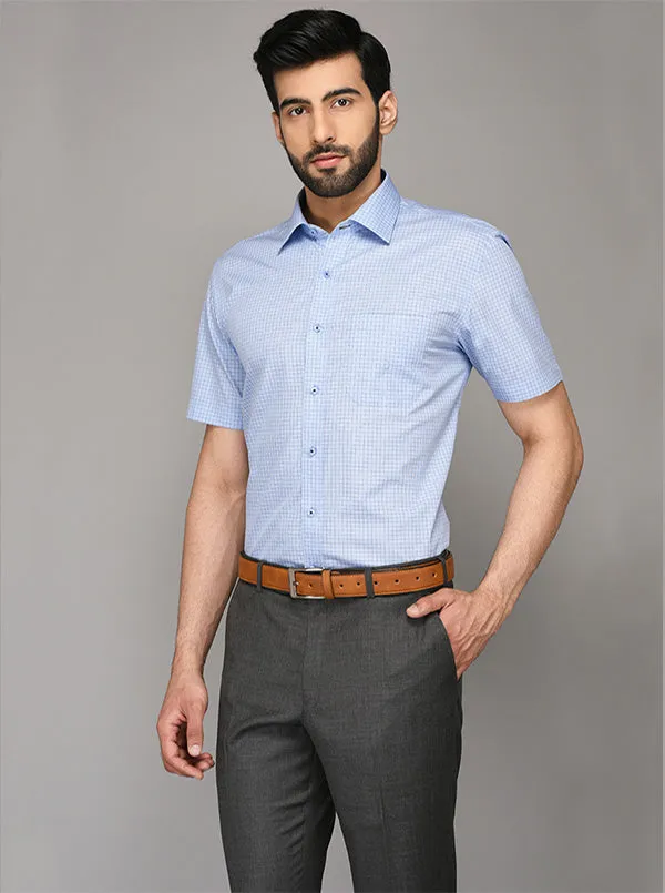 JadeBlue Light Blue Checked Regular Fit Formal Shirt