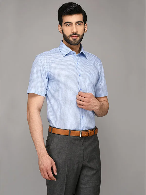 JadeBlue Light Blue Checked Regular Fit Formal Shirt