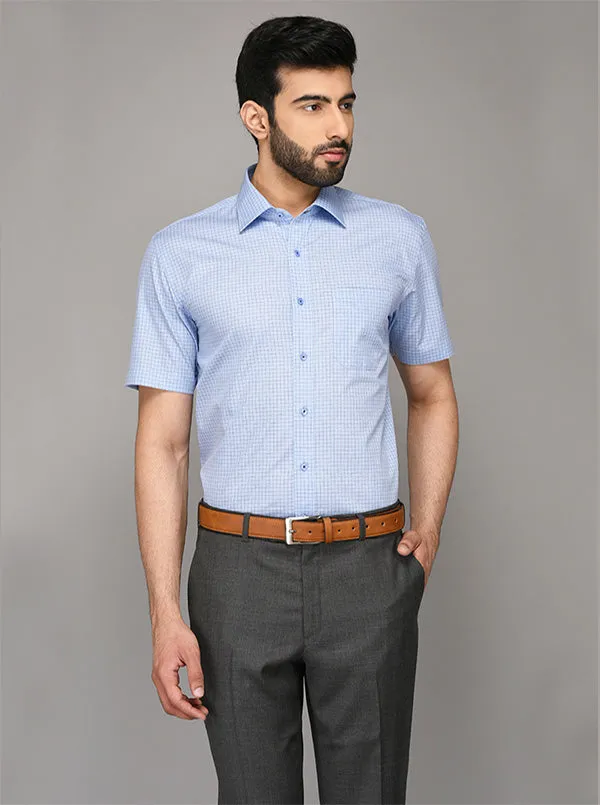 JadeBlue Light Blue Checked Regular Fit Formal Shirt