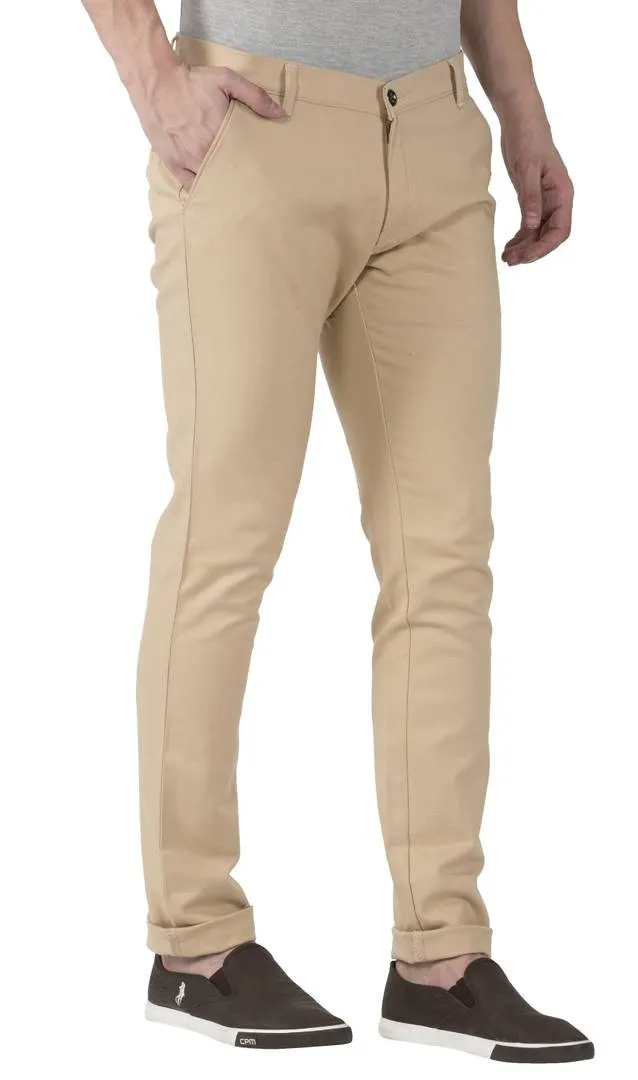 Light Brown Stretchable Slim Fit Trousers For Men