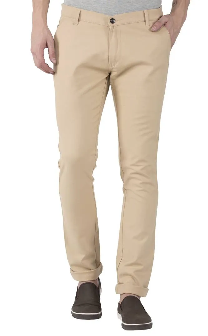 Light Brown Stretchable Slim Fit Trousers For Men