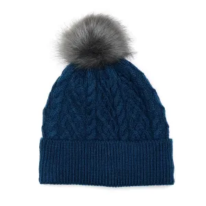 Lined Wool Mix Bobble Hat - Teal Blue