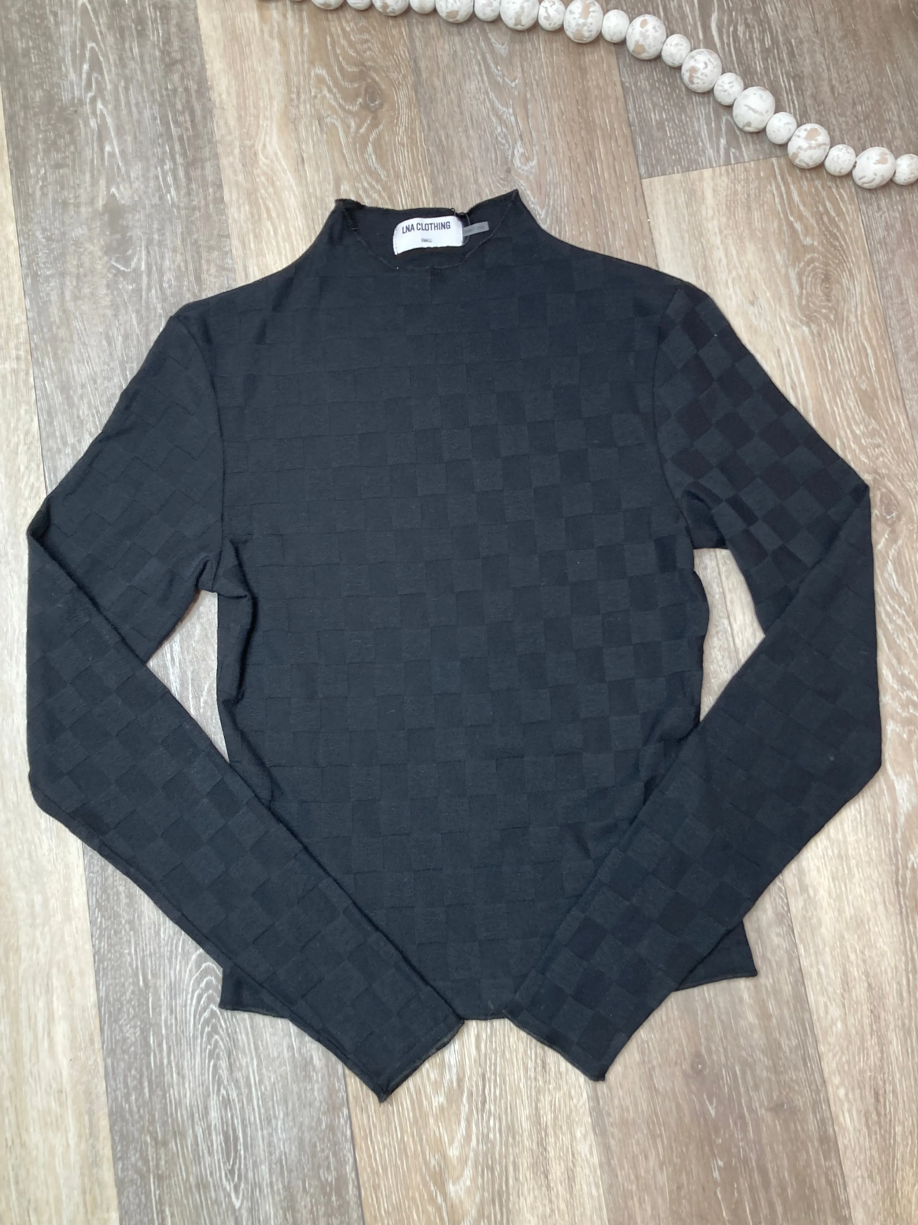 LNA Rey Check Mock Neck Long Sleeve Top