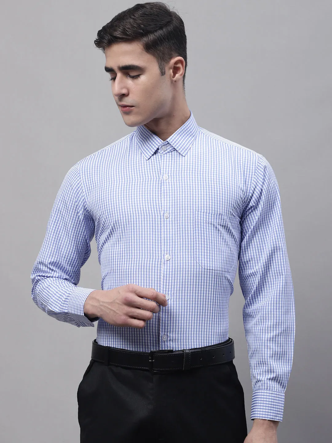 Men Blue Micro Checked Formal Shirt