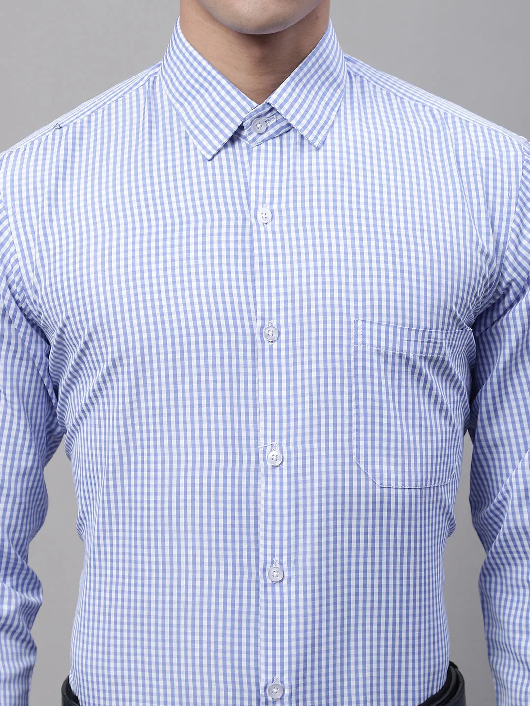 Men Blue Micro Checked Formal Shirt