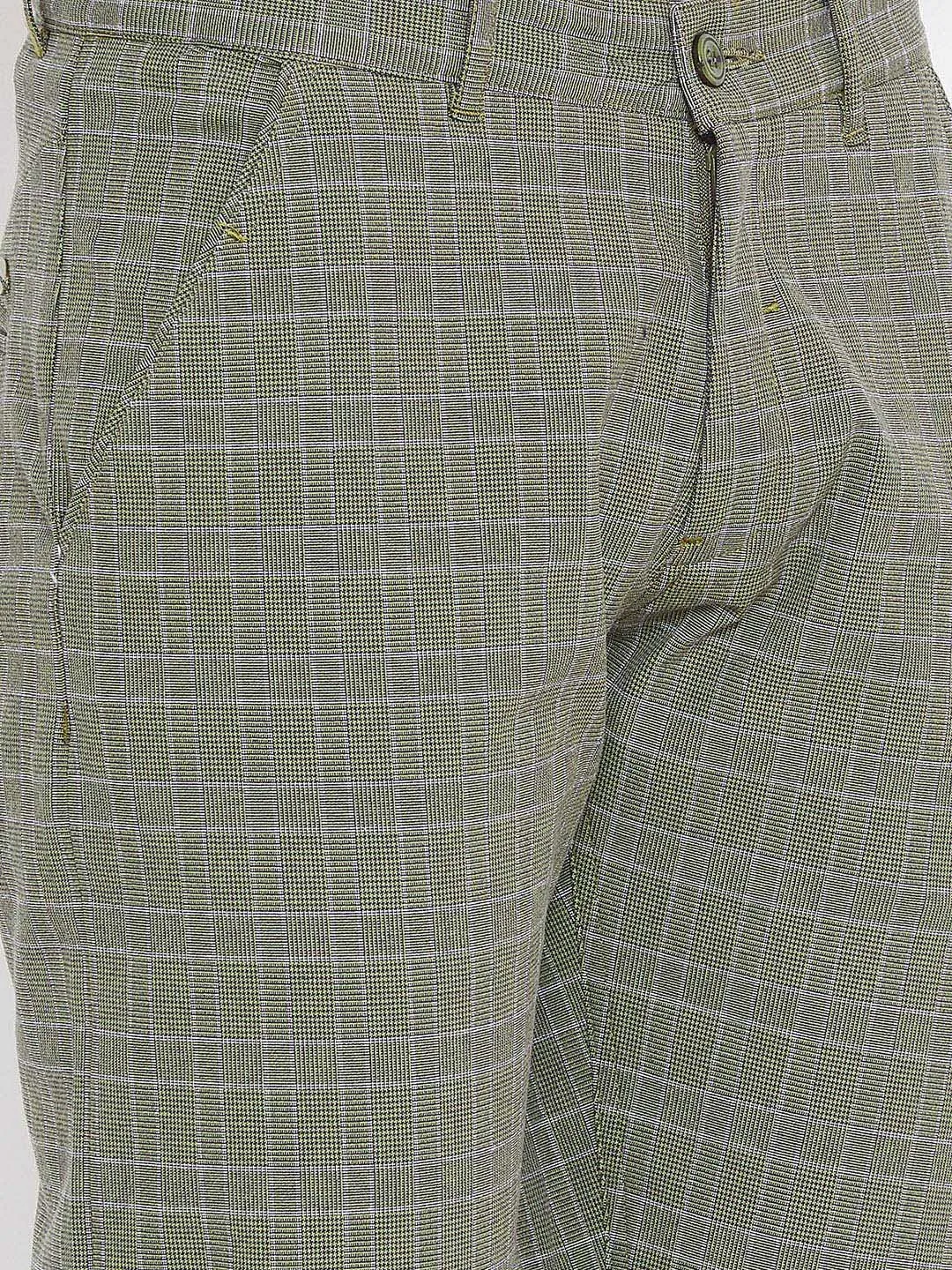 Men Green Relaxed Fit Casual Checked Chinos