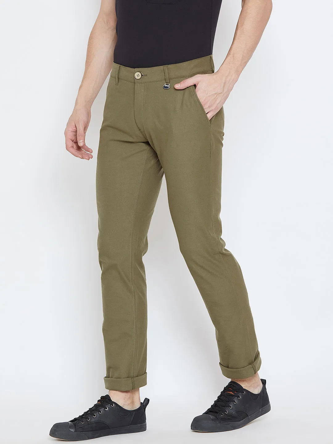 Men Olive Casual Trousers