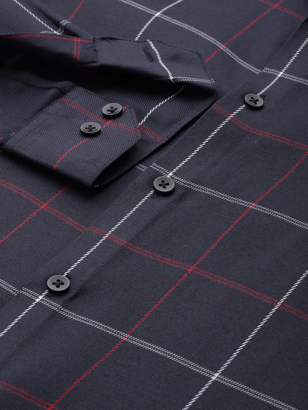 Men's Cotton Checked Formal Shirts ( SF 797Navy ) - Jainish