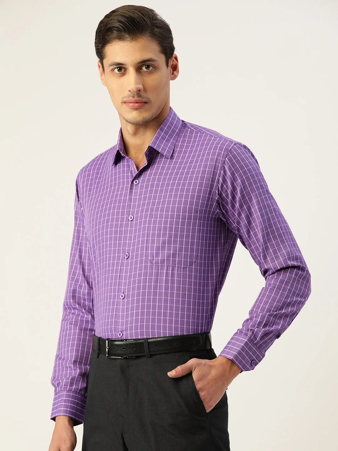 Men's Cotton Checked Formal Shirts ( SF 800Voilet ) - Jainish