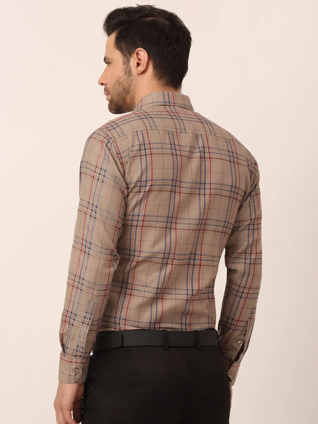 Men's Cotton Checked Formal Shirts ( SF 819Brown ) - Jainish