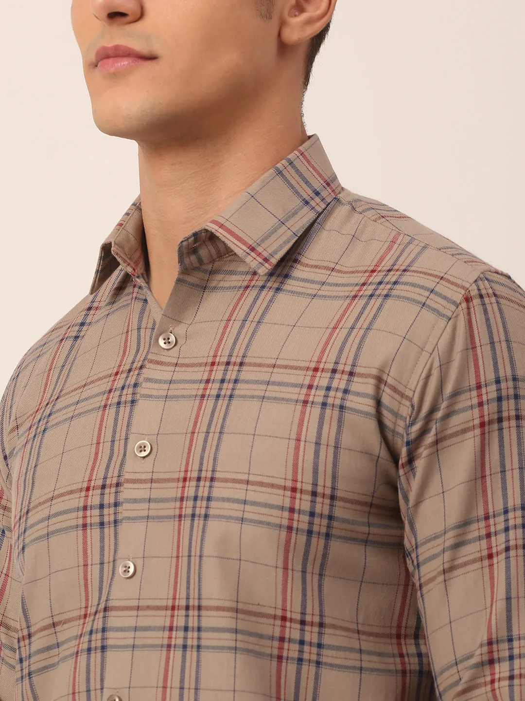 Men's Cotton Checked Formal Shirts ( SF 819Brown ) - Jainish