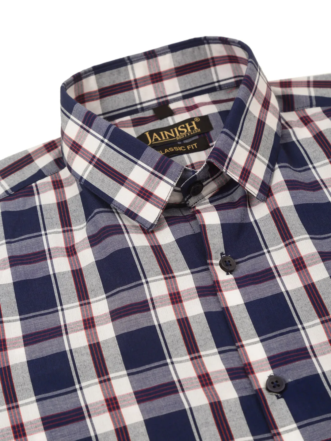 Men's Cotton Checked Half Sleeve Formal Shirts ( SF 808Navy ) - Jainish