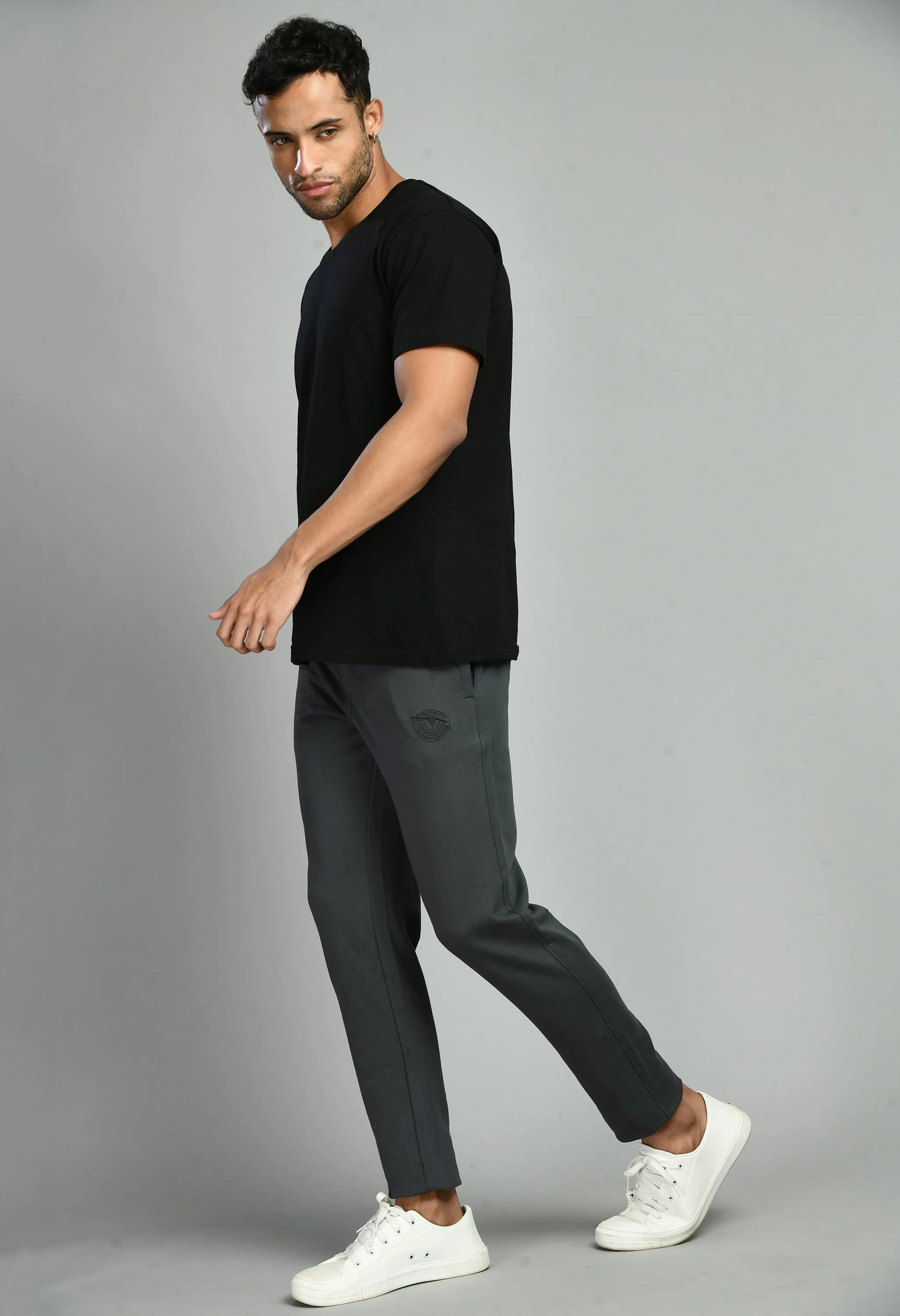 Men's Dark Grey Plain Casual Trouser by Squirehood