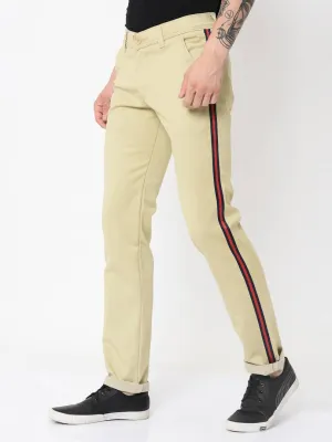 Men's Off White Cotton Blend Solid Slim Fit Casual Trouser