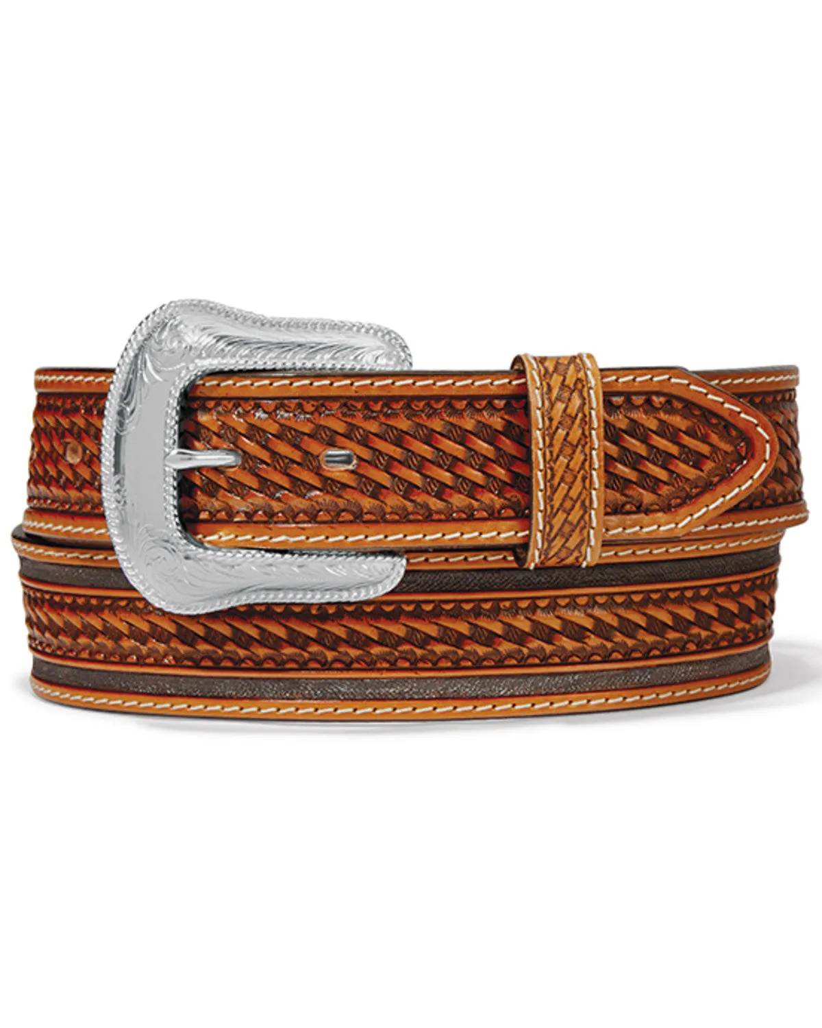 Men's Tony Lama Men's Ringo Tan Basketweave Studded Leather Belt - C42764