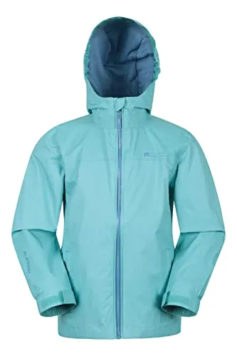 Mountain Warehouse Torrent Kids Waterproof Rain Jacket - Taped Seams Raincoat, Lightweight, Breathable, Girls & Boys Rainwear -Ideal for Autumn Winter, Travelling, Wet Weather Teal Kids Size 3-4 Years