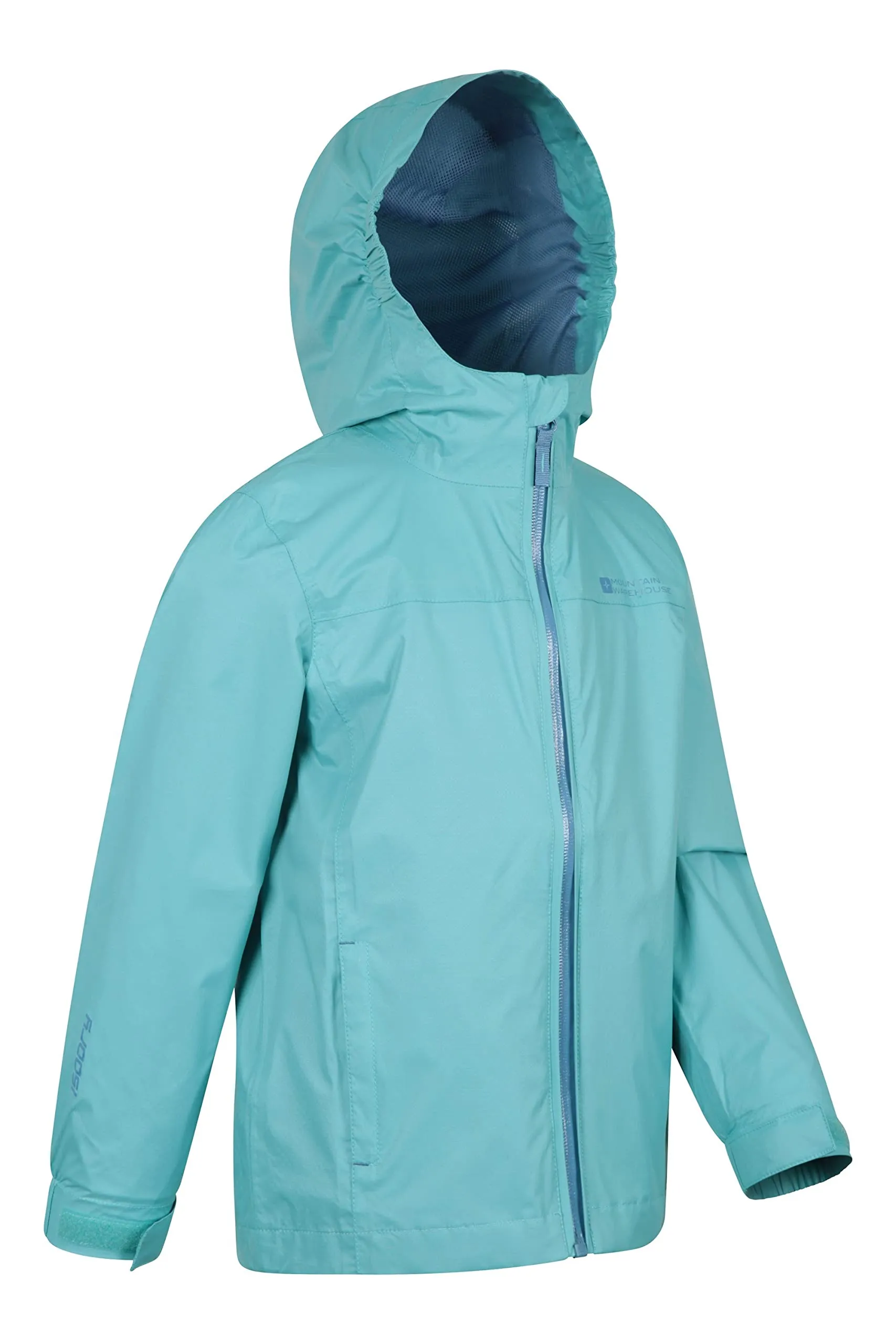 Mountain Warehouse Torrent Kids Waterproof Rain Jacket - Taped Seams Raincoat, Lightweight, Breathable, Girls & Boys Rainwear -Ideal for Autumn Winter, Travelling, Wet Weather Teal Kids Size 3-4 Years