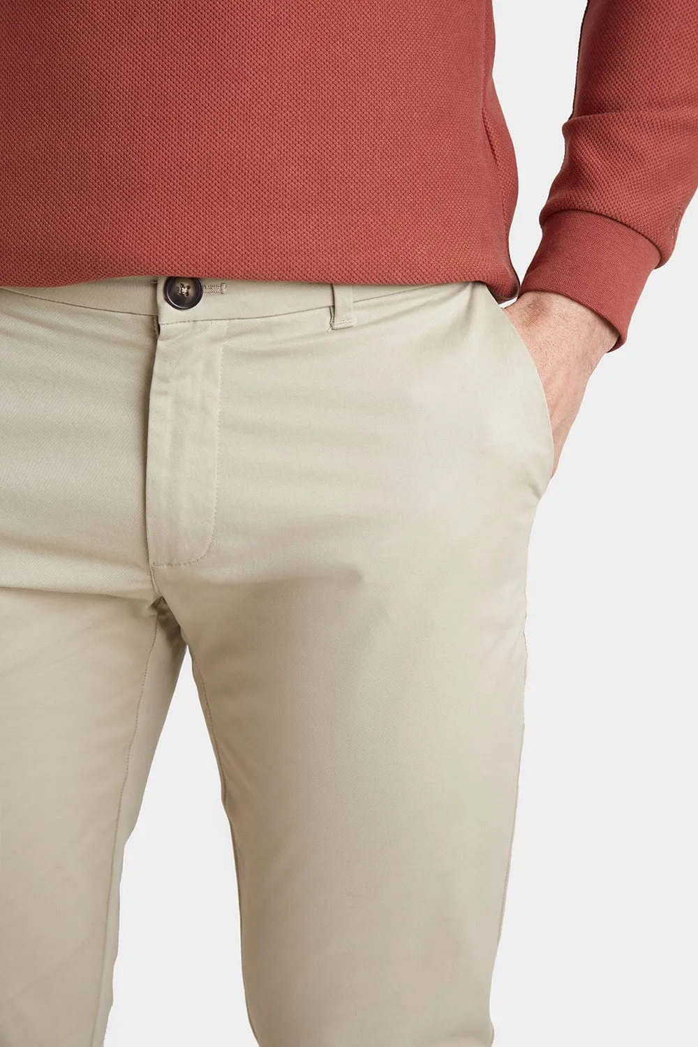 Muscle Fit Cotton Stretch Chino Trouser in Stone