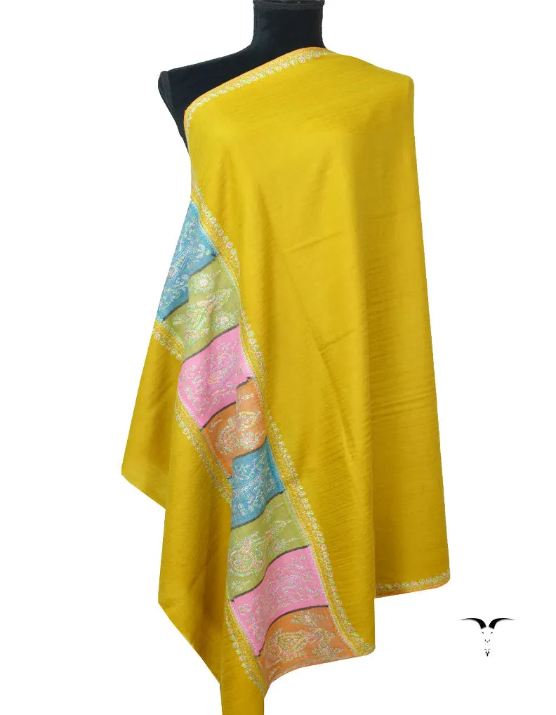 Mustard Pashmina Shawl With Sozni Embroidery 5995