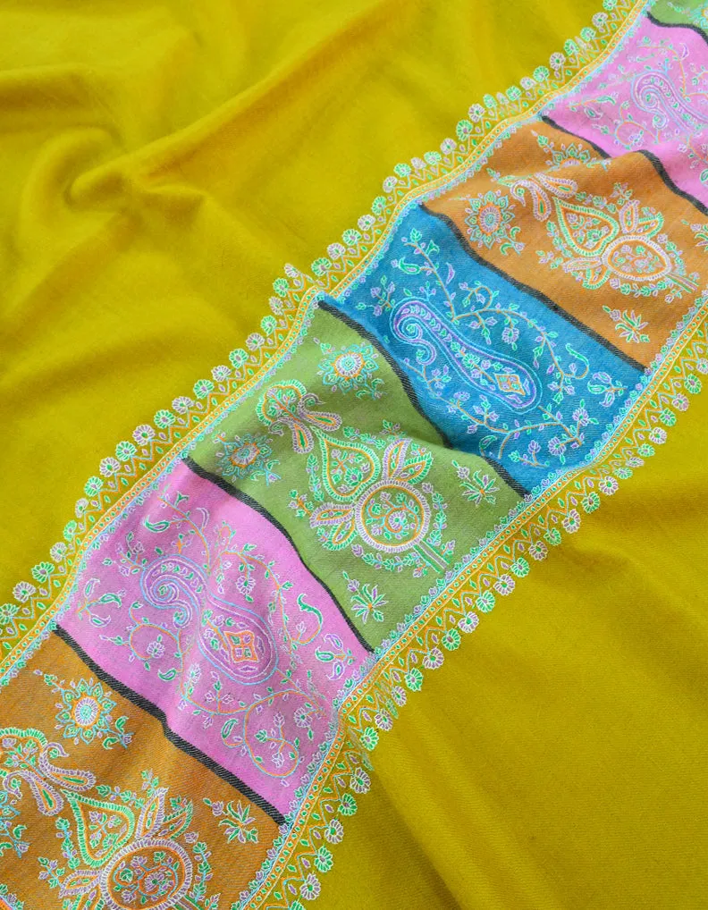 Mustard Pashmina Shawl With Sozni Embroidery 5995