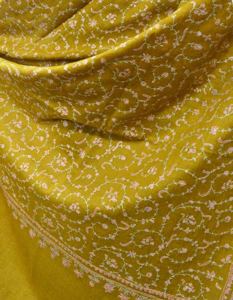 Mustard Pashmina Shawl With Sozni Work 5677