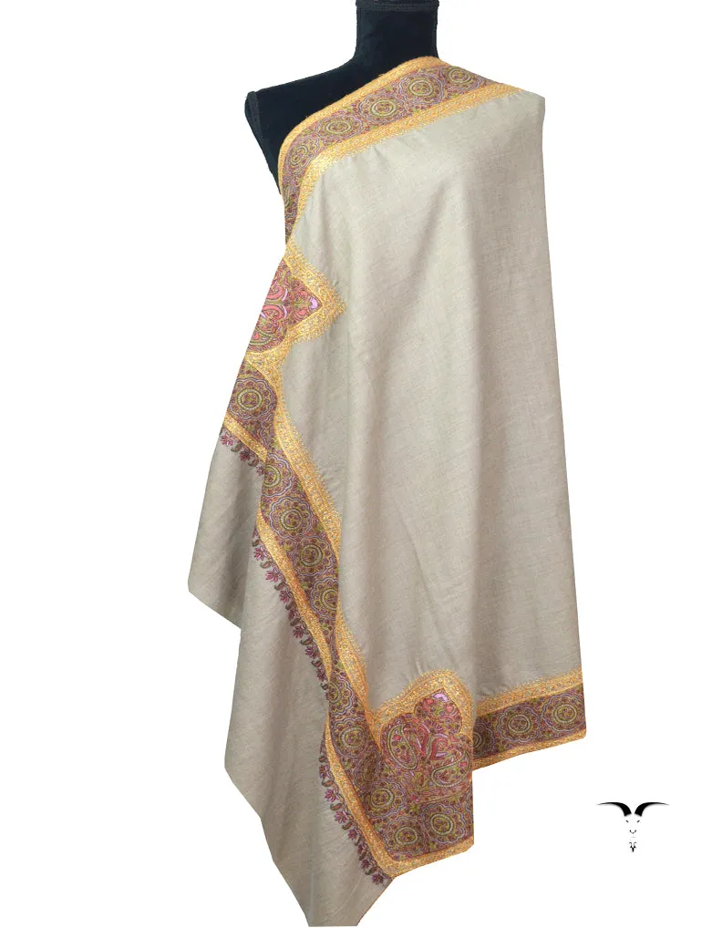 Natural Pashmina Shawl In Sozni & Tilla 5933