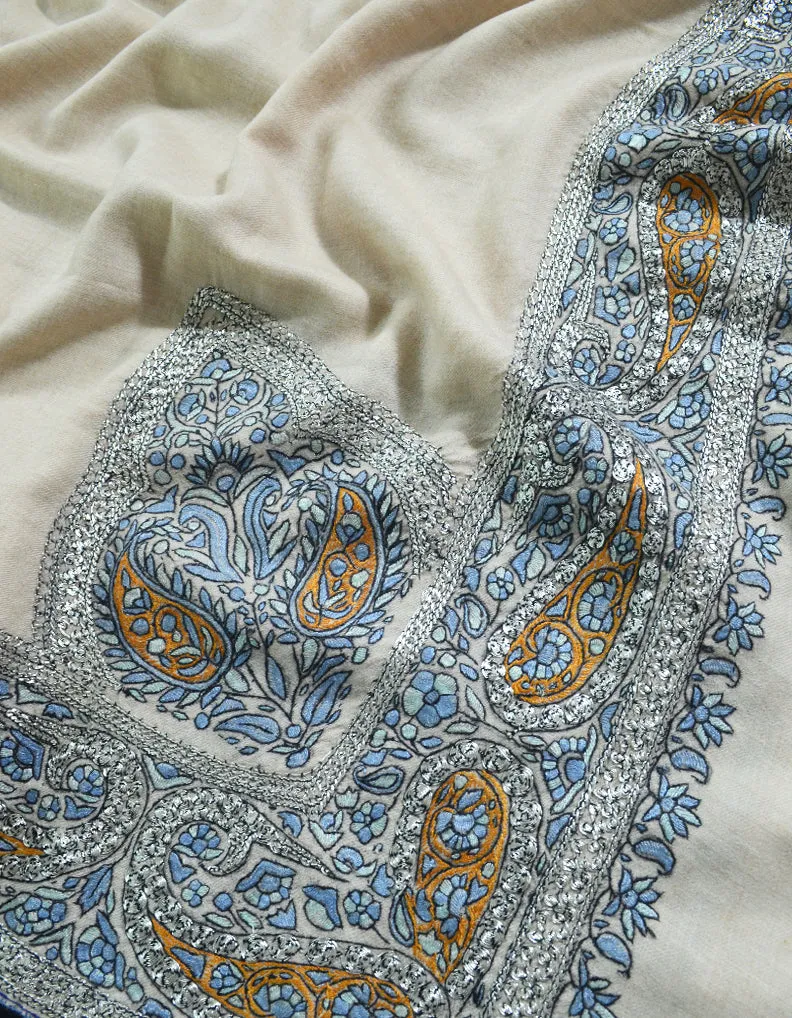 Natural Pashmina Shawl In Tilla & Sozni 5930