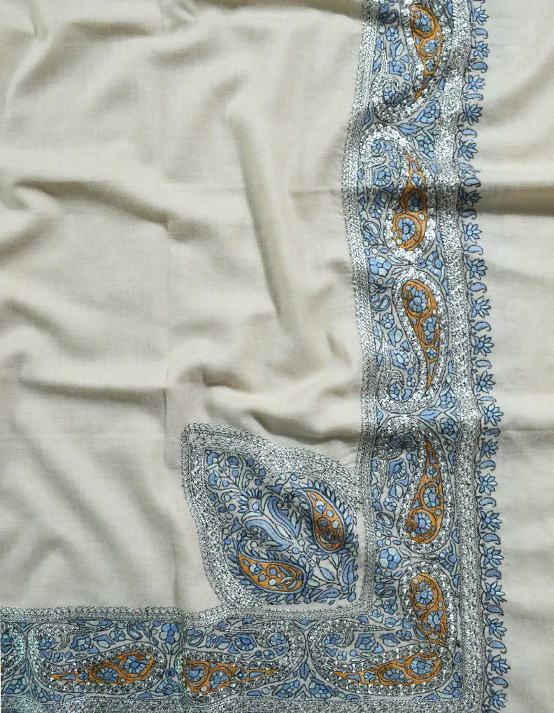 Natural Pashmina Shawl In Tilla & Sozni 5930