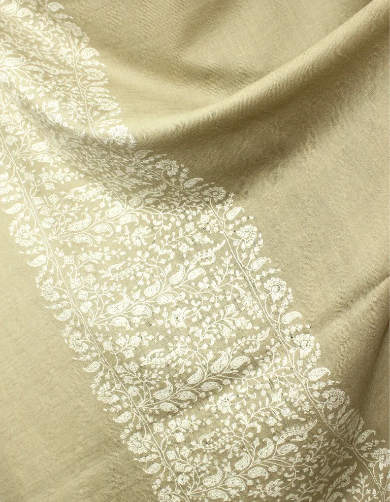 Natural Pashmina Shawl With Sozni Borders 5748