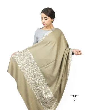 Natural Pashmina Shawl With Sozni Borders 5748