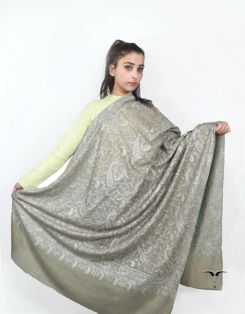 Natural Pashmina Shawl With Sozni Work 5694