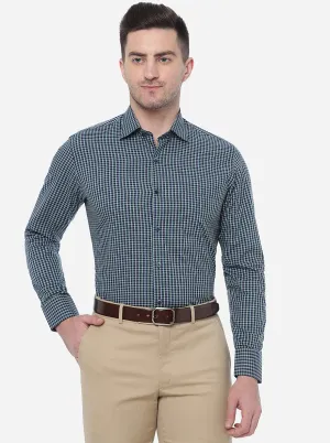 Navy Checked Slim Fit Formal Shirt | Metal