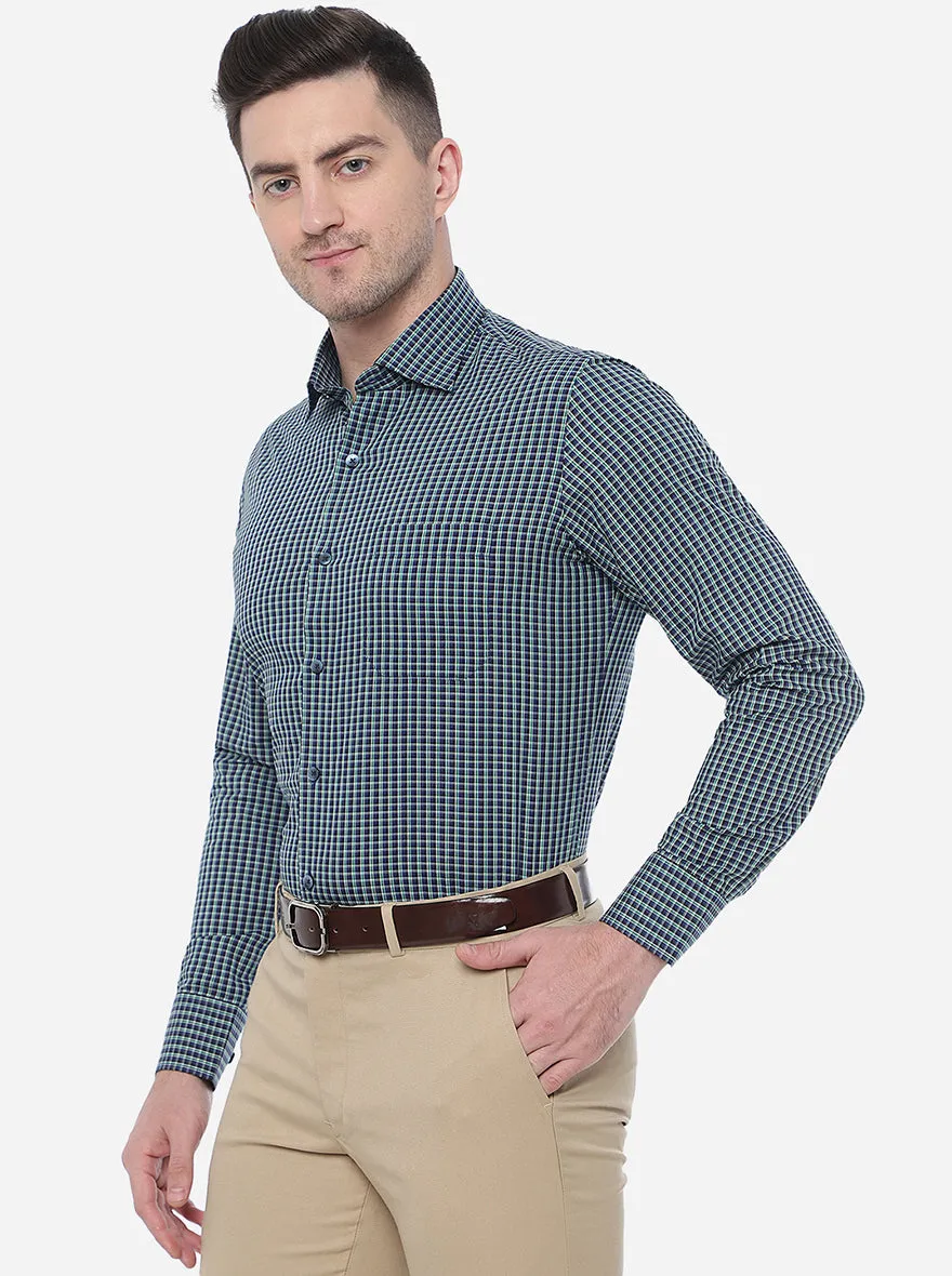 Navy Checked Slim Fit Formal Shirt | Metal