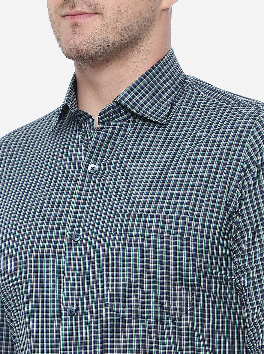 Navy Checked Slim Fit Formal Shirt | Metal