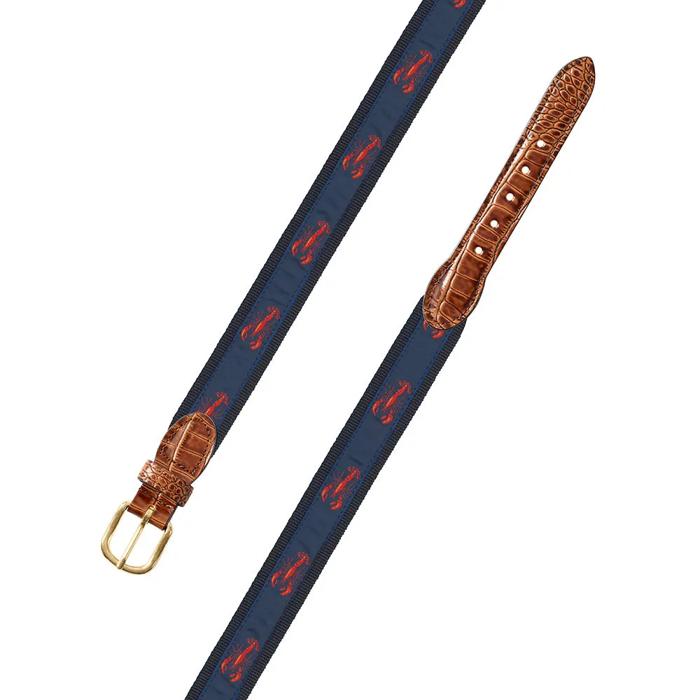 Navy Lobster Motif Leather Tab Belt