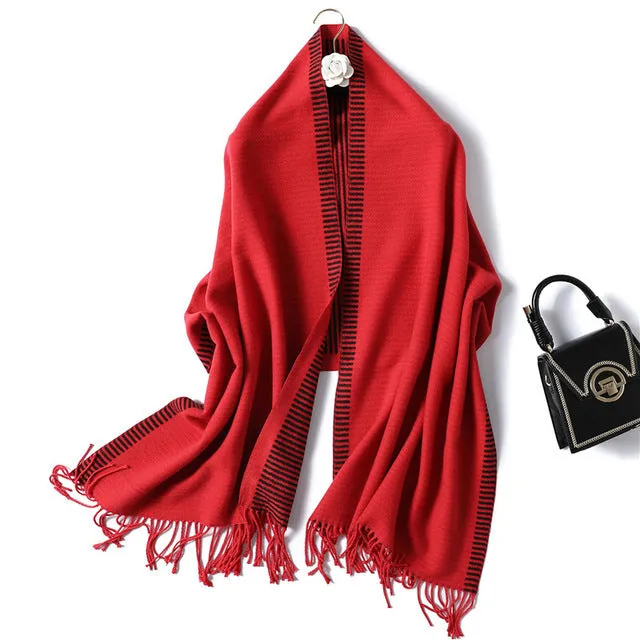 New Winter Scarf For Women Fashion Striped Cashmere Shawls