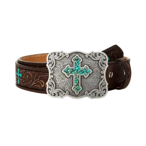 Nocona Children's Embossed Painted Cross Brown Leather Belt