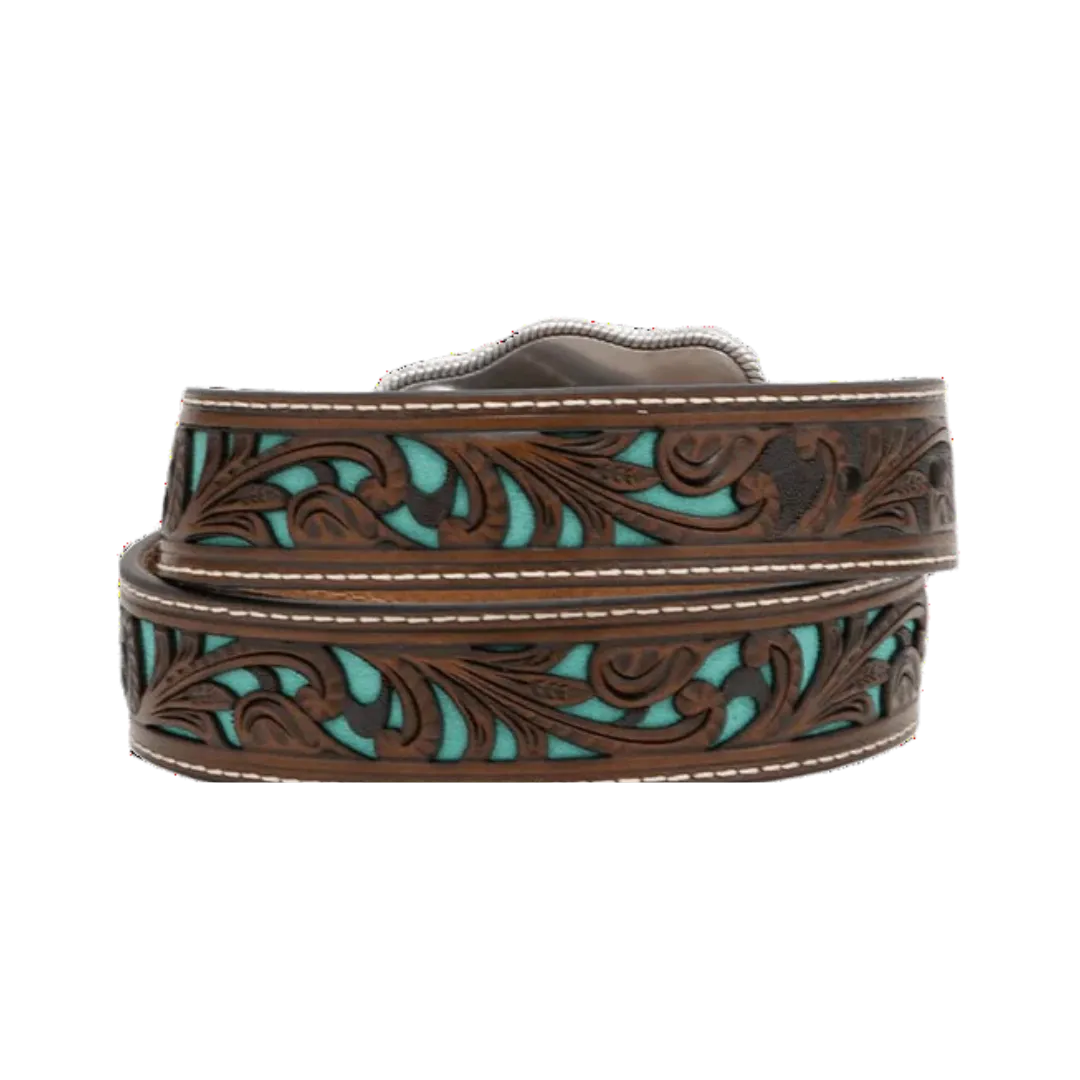 Nocona Youth Piercing Turquoise Underlay Bull Rider Belt