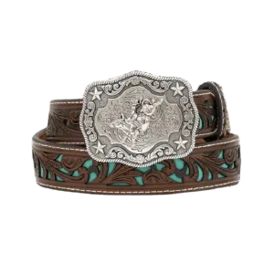 Nocona Youth Piercing Turquoise Underlay Bull Rider Belt