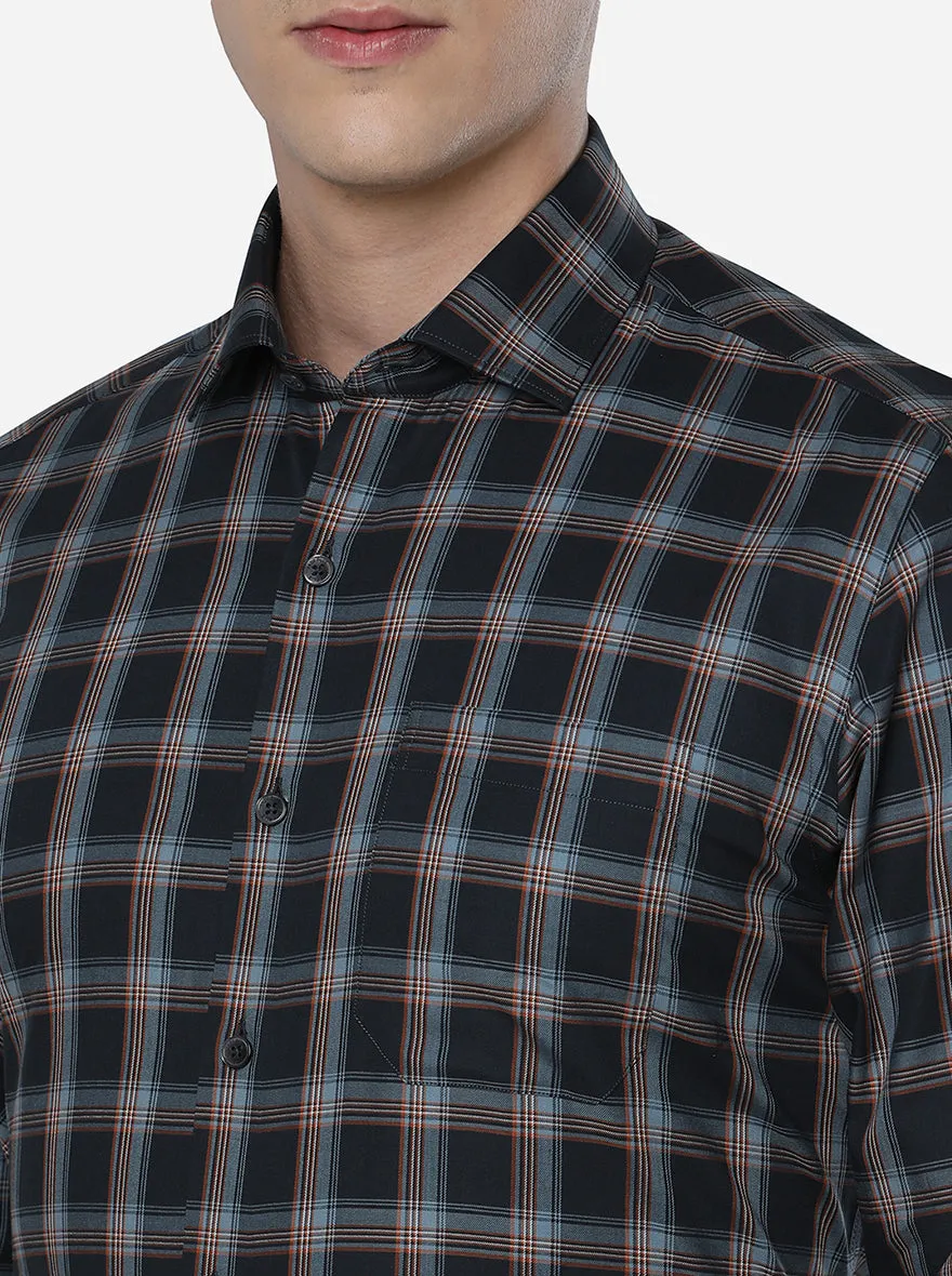 Orange & Black Checked Slim Fit Formal Shirt | JadeBlue