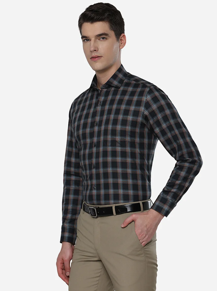 Orange & Black Checked Slim Fit Formal Shirt | JadeBlue