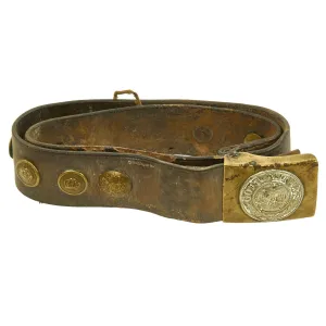 Original Imperial German WWI Hate Belt with Gott Mit Uns Prussian Buckle & 9 Buttons