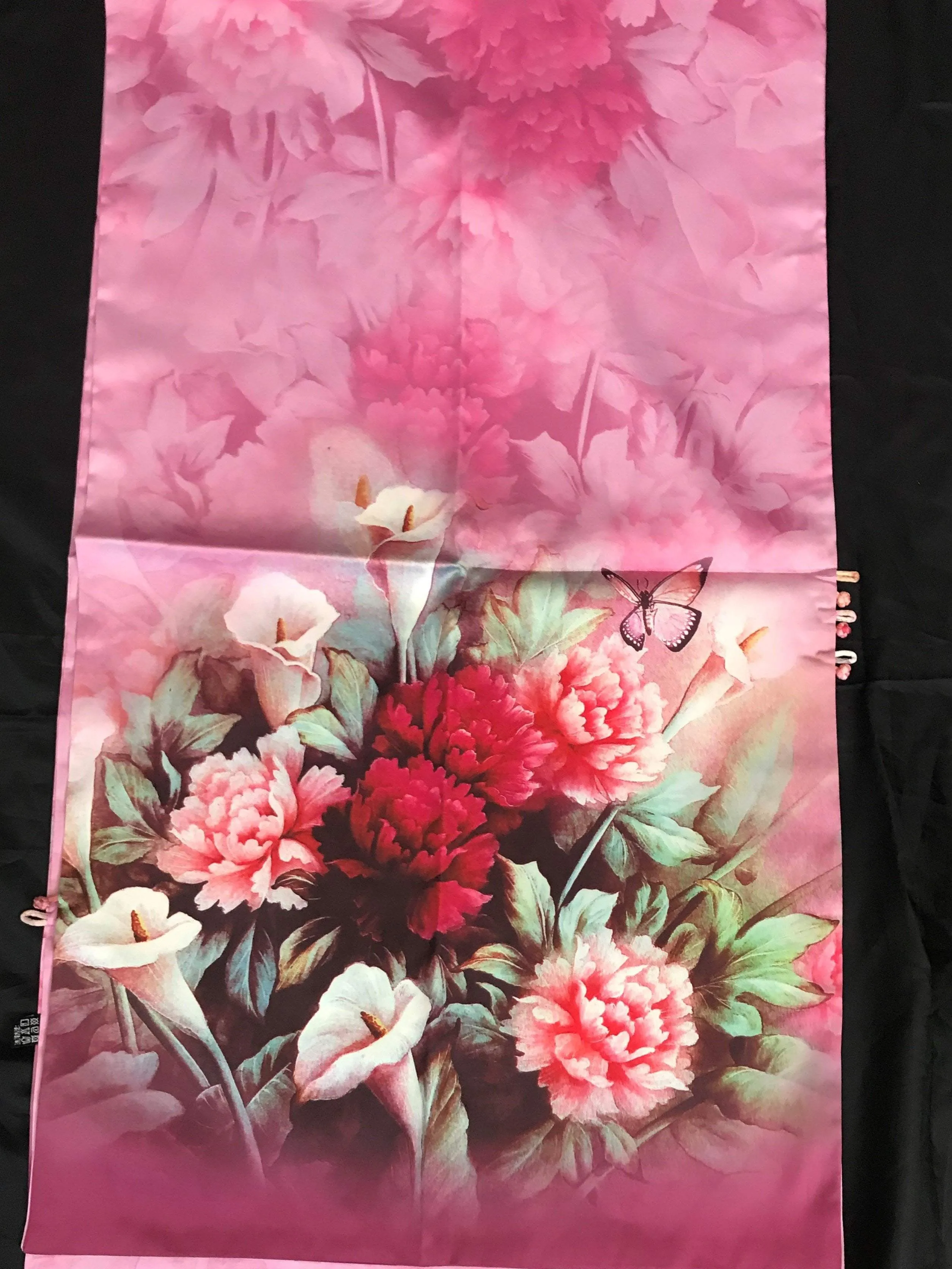 Pink floral 100% Silk Satin smooth soft Long double fabric  Scarf with buttons